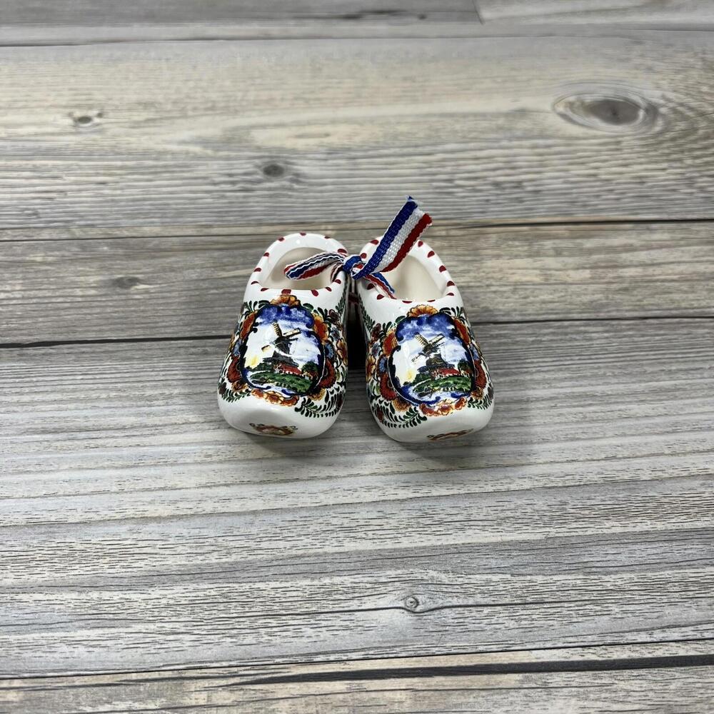Miniature Delft Blue Handmade Ceramic Clogs Holland Colorful Souvenir